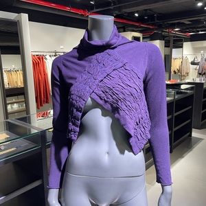 Sarah Pacini cropped purple top with amazing rushing detail 😍